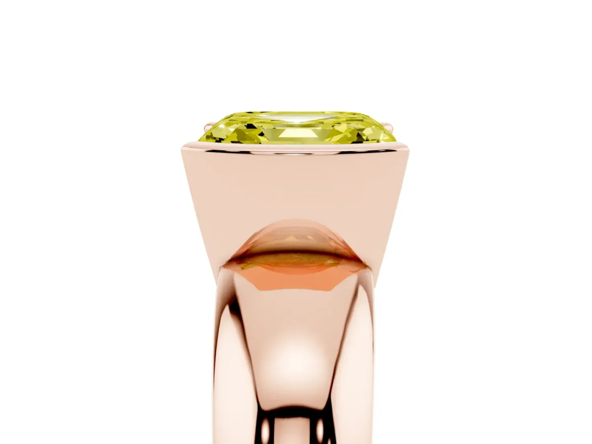 Fancy Yellow Asscher Cut Solitaire Tension Set Diamond Ring with Wide Band Rose gold