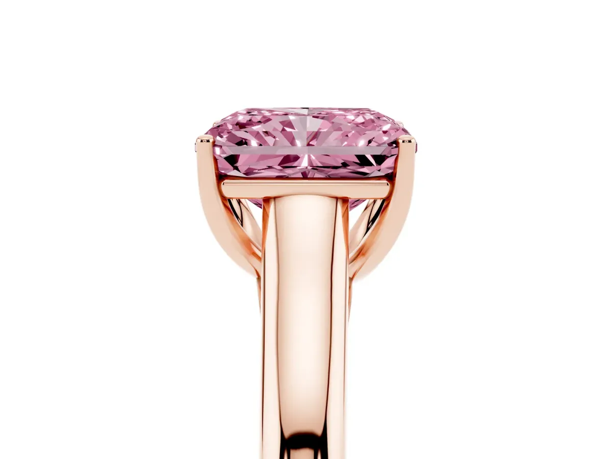 Fancy Pink Radiant Cut Solitaire Engagement Ring with Tapered Band and Four-Prong Setting Rose gold