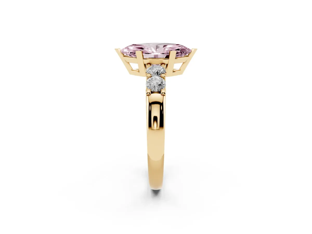 Fancy Pink Marquise Cut Brilliant Cut Diamond Five-Stone Prong Set Engagement Ring with Channel Band Yellow gold