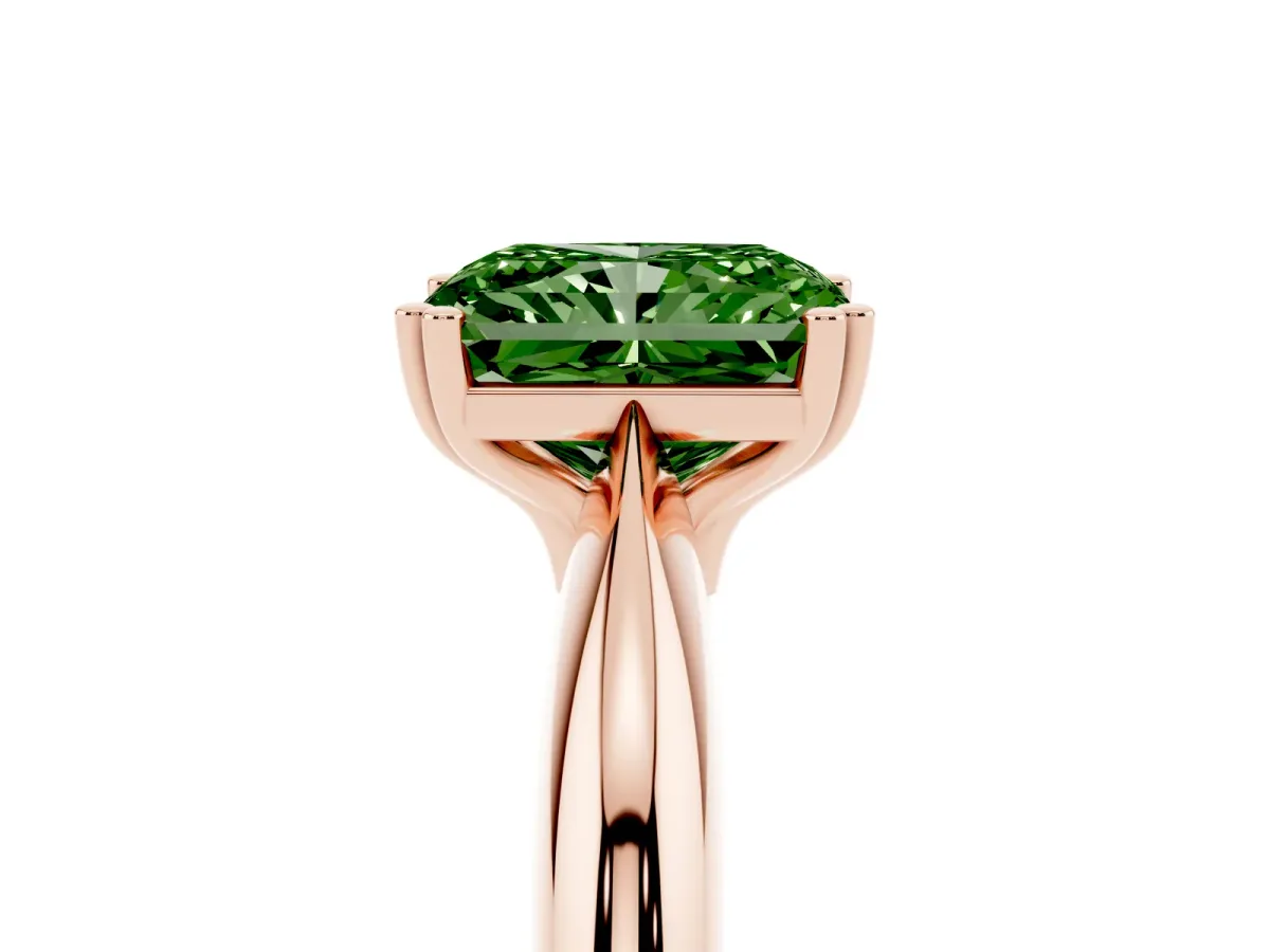 Fancy Green Radiant Cut Cut Solitaire Engagement Ring with Tapered Band and Four-Prong Setting Rose gold