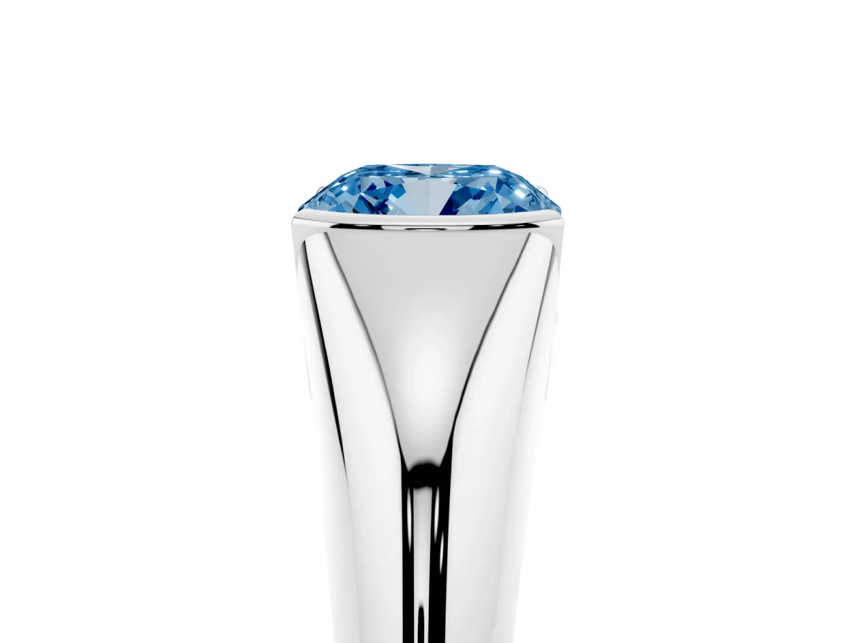 Fancy Blue Cushion Cut Solitaire Tension Set Diamond Ring Silver