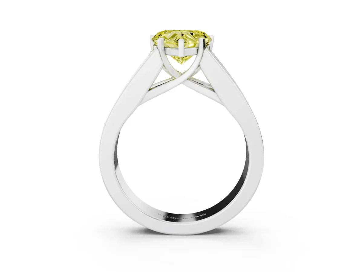 Fancy Yellow Heart Cut Cut Channel Set Solitaire Ring with Four-Prong Setting Platinum