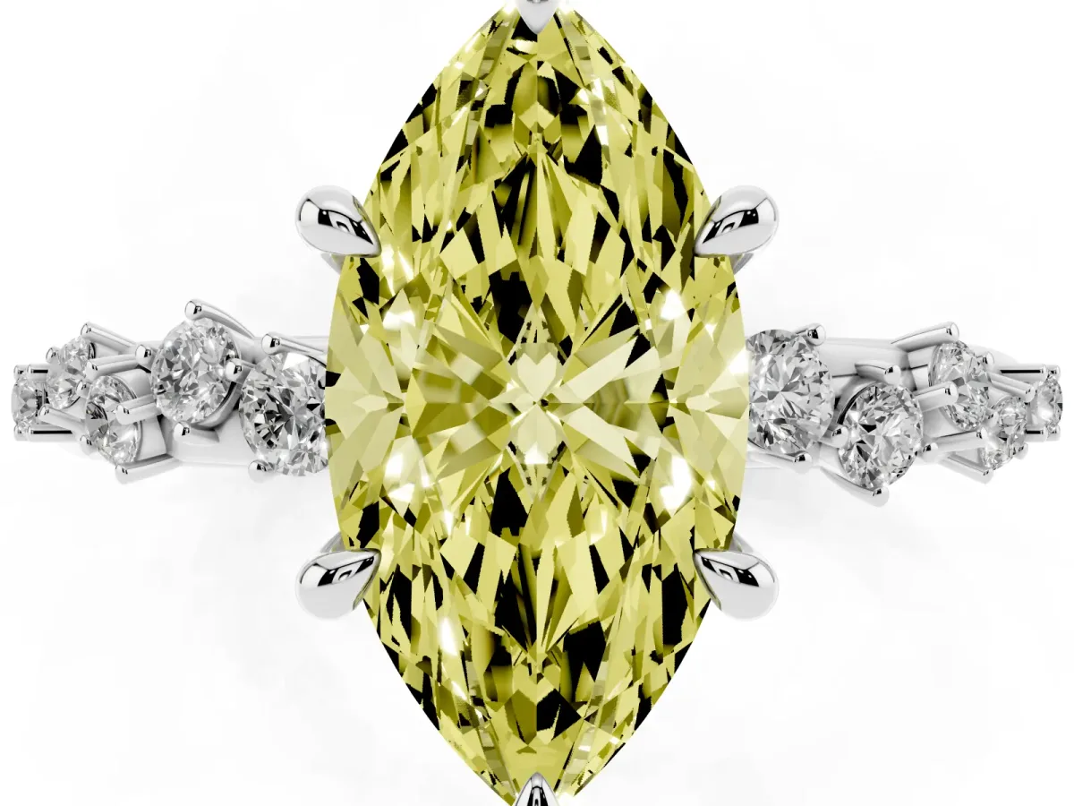 Fancy Yellow Marquise Cut Cut Diamond Vine Band with Four-Prong Setting Silver