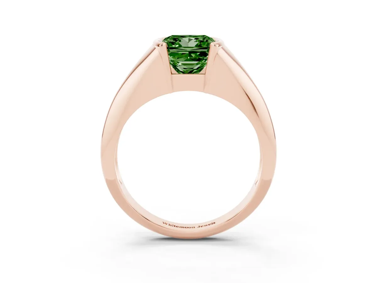 Fancy Green Princess Cut Solitaire Tension Set Diamond Ring Rose gold