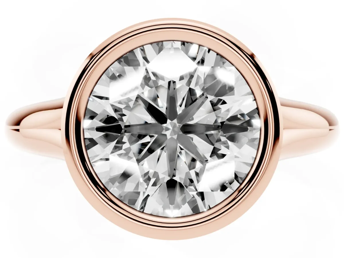 Bezel Set Round Cut Solitaire Diamond Ring with Smooth Band Rose gold