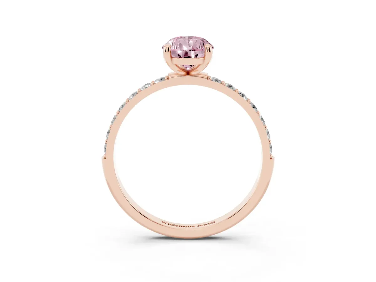 Fancy Pink Pear Cut Diamond Solitaire Ring with Round Pavé Band and Prong Setting Rose gold