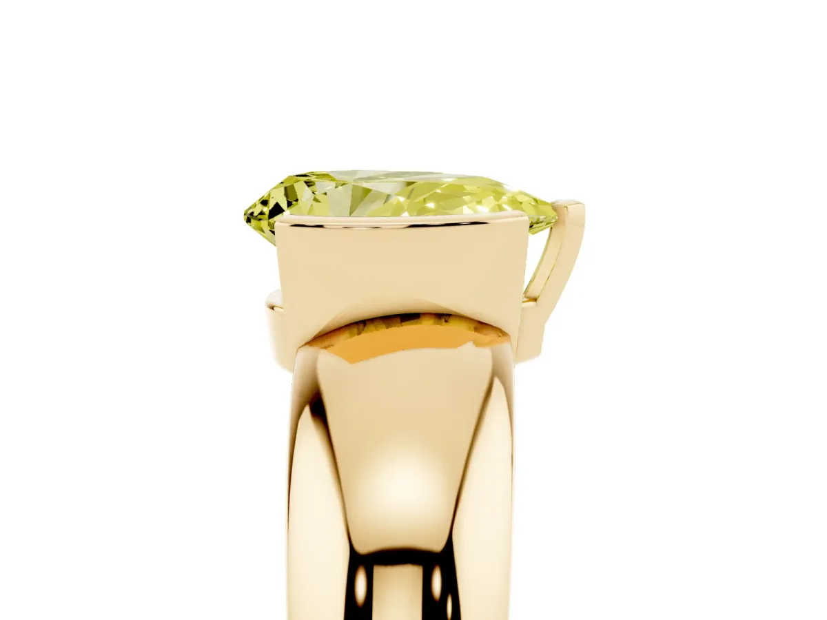 Fancy Yellow Pear Cut Solitaire Tension Set Diamond Ring with Wide Band Yellow gold