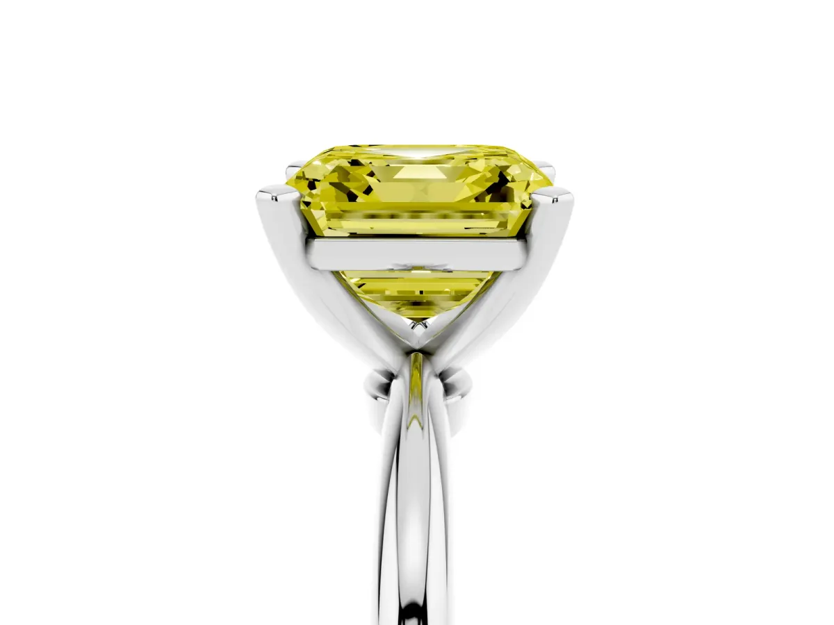 Fancy Yellow Asscher Cut Diamond Solitaire Ring with Prong Setting and Classic Band Silver