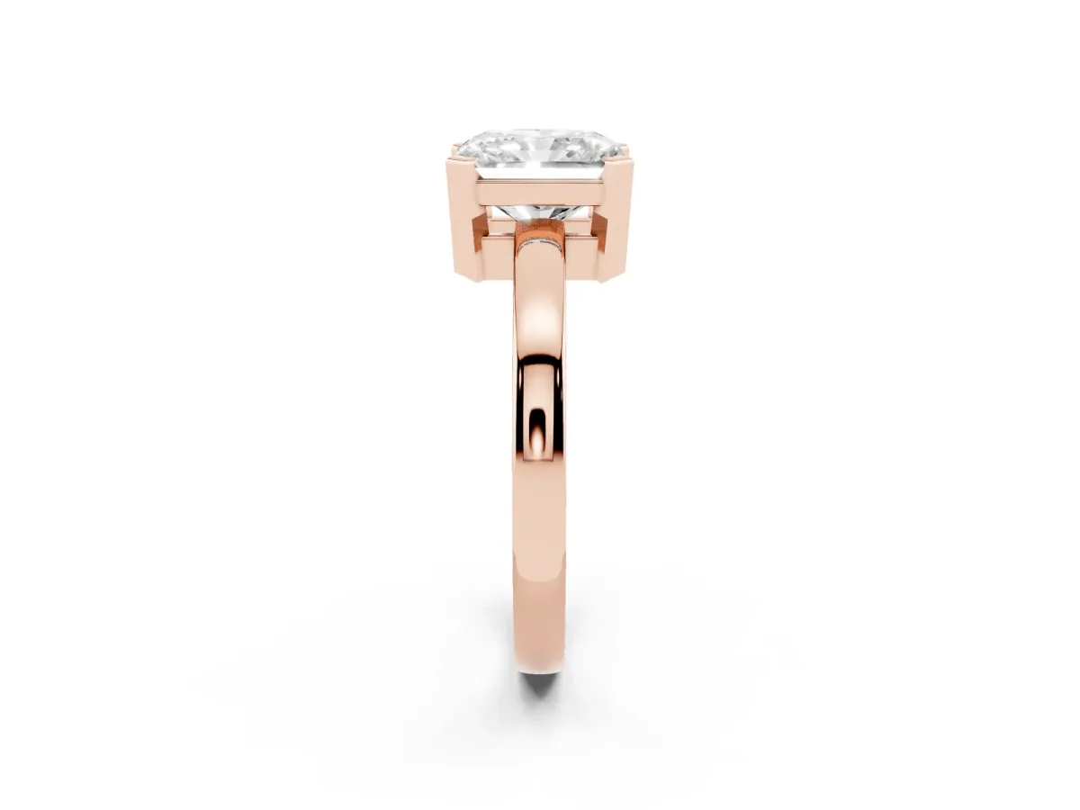Radiant Cut Cut Solitaire Ring with Four-Prong Setting and Classic Band Rose gold