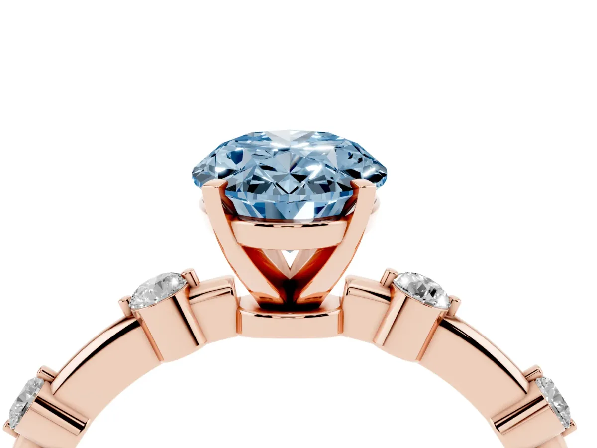 Fancy Blue Oval Cut Solitaire Diamond Ring with Bezel Set Side Stones and Prong Setting Rose gold