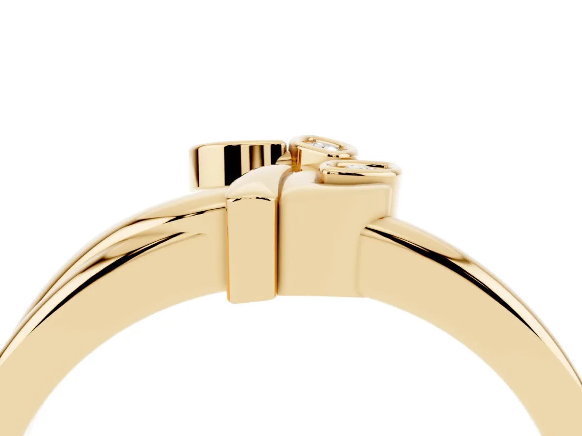 Three-Stone Round Diamond Leaf Bypass Ring with Bezel Setting Yellow gold