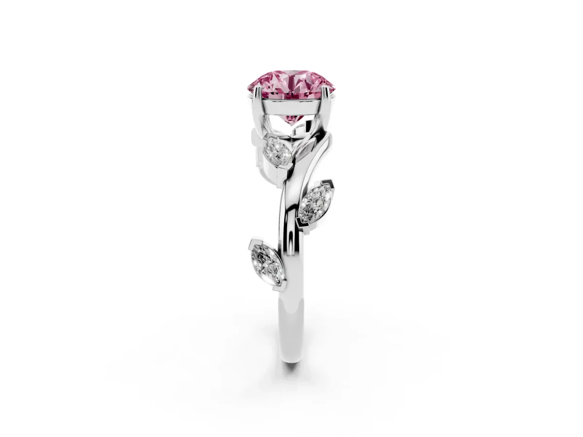 Fancy Pink Round Cut Solitaire Twisted Band Marquise Accent Prong Setting Ring Silver