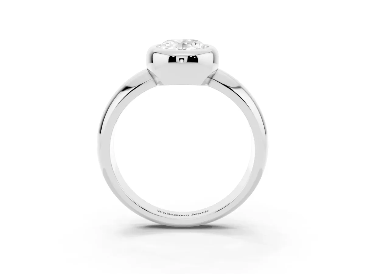 Bezel Set Oval Cut Solitaire Ring with Wide Band Silver
