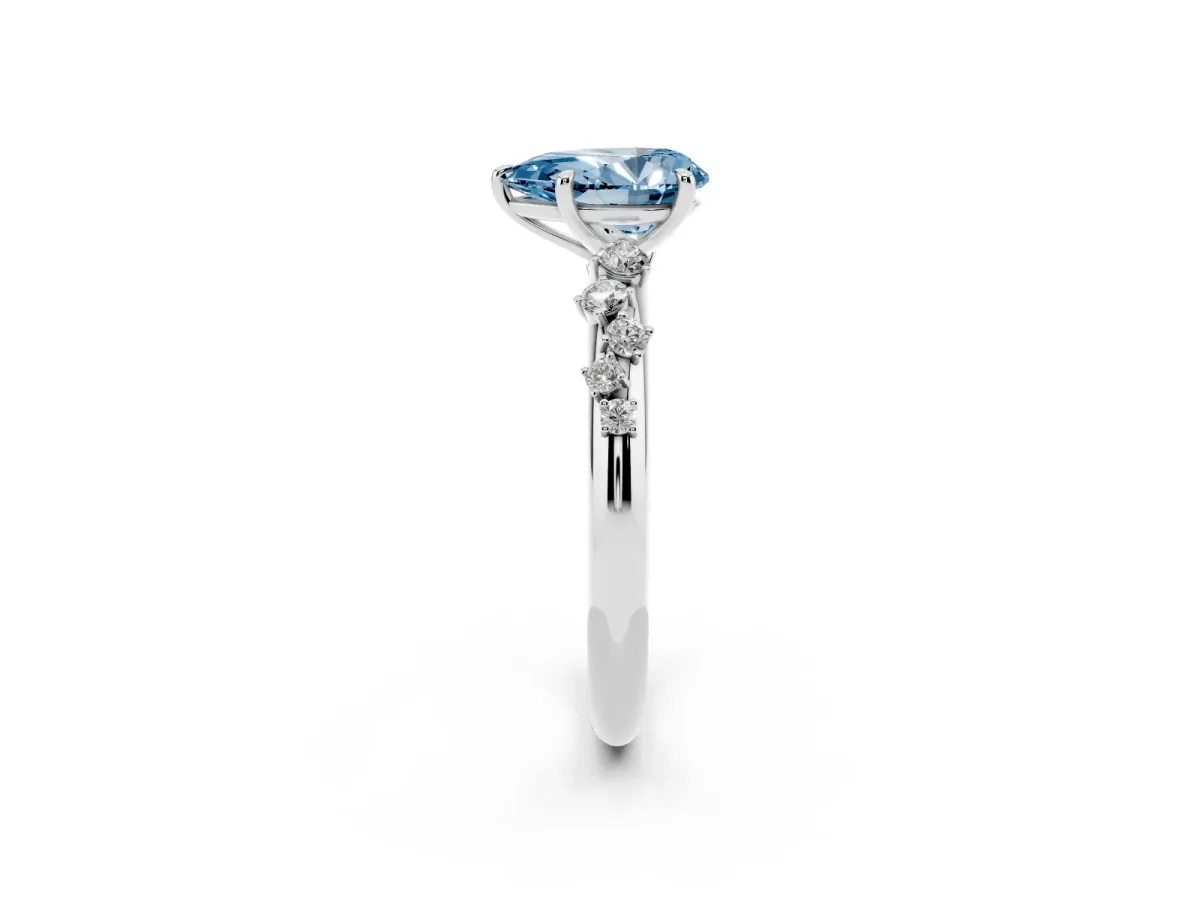 Fancy Blue Pear Cut Diamond Cluster Prong-Set Solitaire Ring Silver