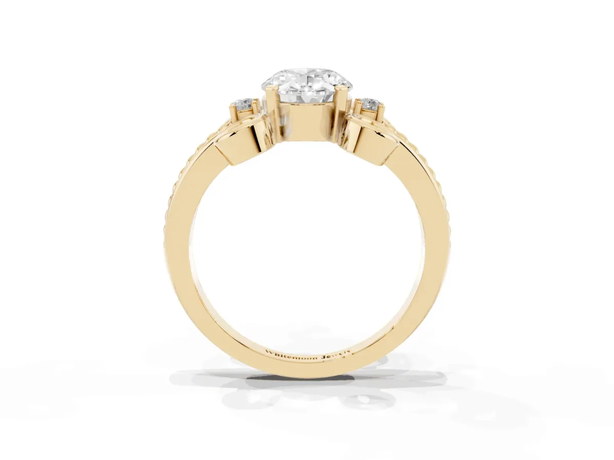 Oval Cut Solitaire Twisted Band Scroll Prong Ring Yellow gold
