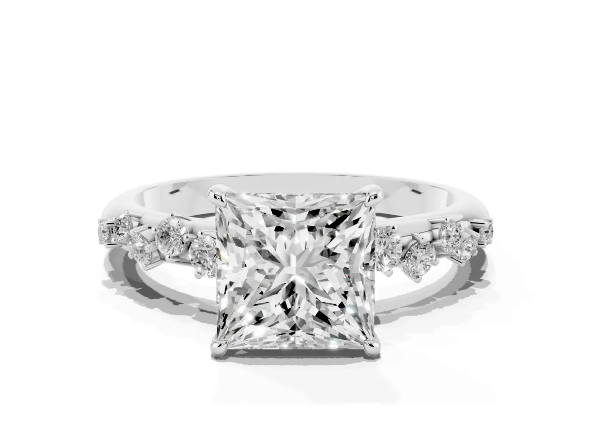 Princess Cut Diamond Cluster Prong-Set Solitaire Ring Silver