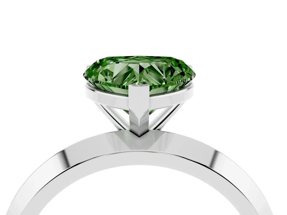 Fancy Green Heart Cut Cut Solitaire Engagement Ring with Flat Band and Four-Prong Setting Platinum