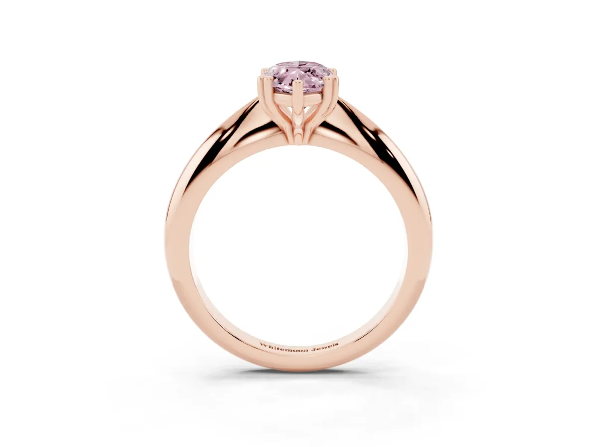 Fancy Pink Marquise Cut Cut Solitaire Engagement Ring with Tapered Band and Four-Prong Setting Rose gold