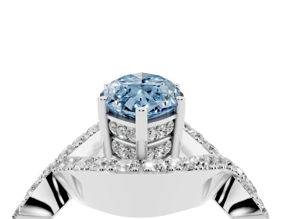 Fancy Blue Marquise Cut Solitaire Twist Band Pavé Diamond Engagement Ring White gold
