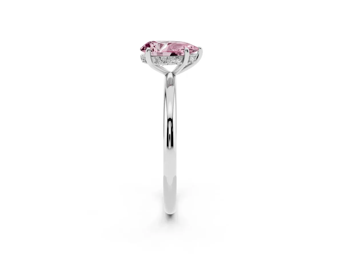 Fancy Pink Pear Cut Solitaire Diamond Ring with a Classic Band and Four-Prong Setting Silver