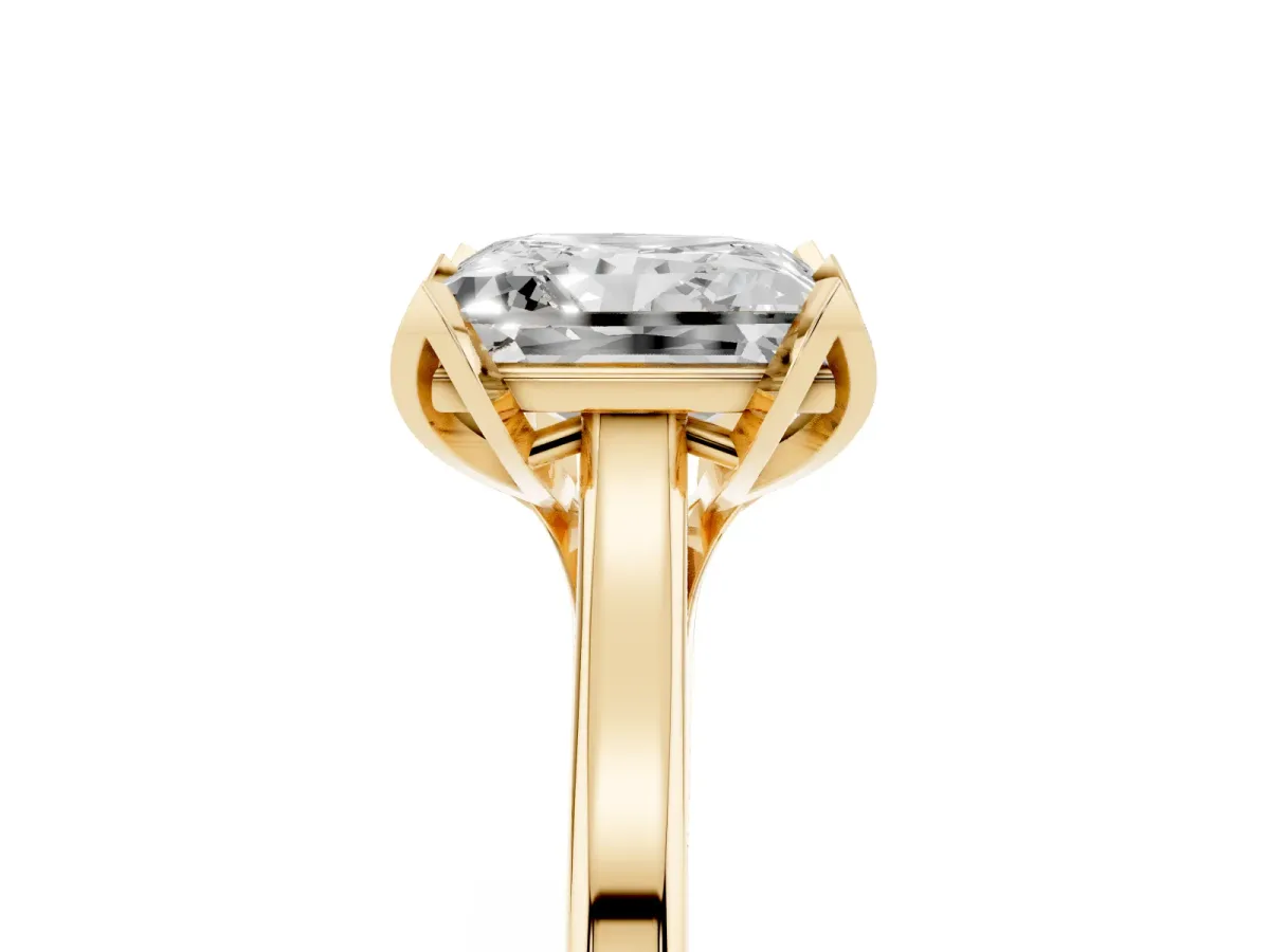 Princess Cut Diamond Solitaire Ring with Flower Prong Setting and Classic Band Yellow gold