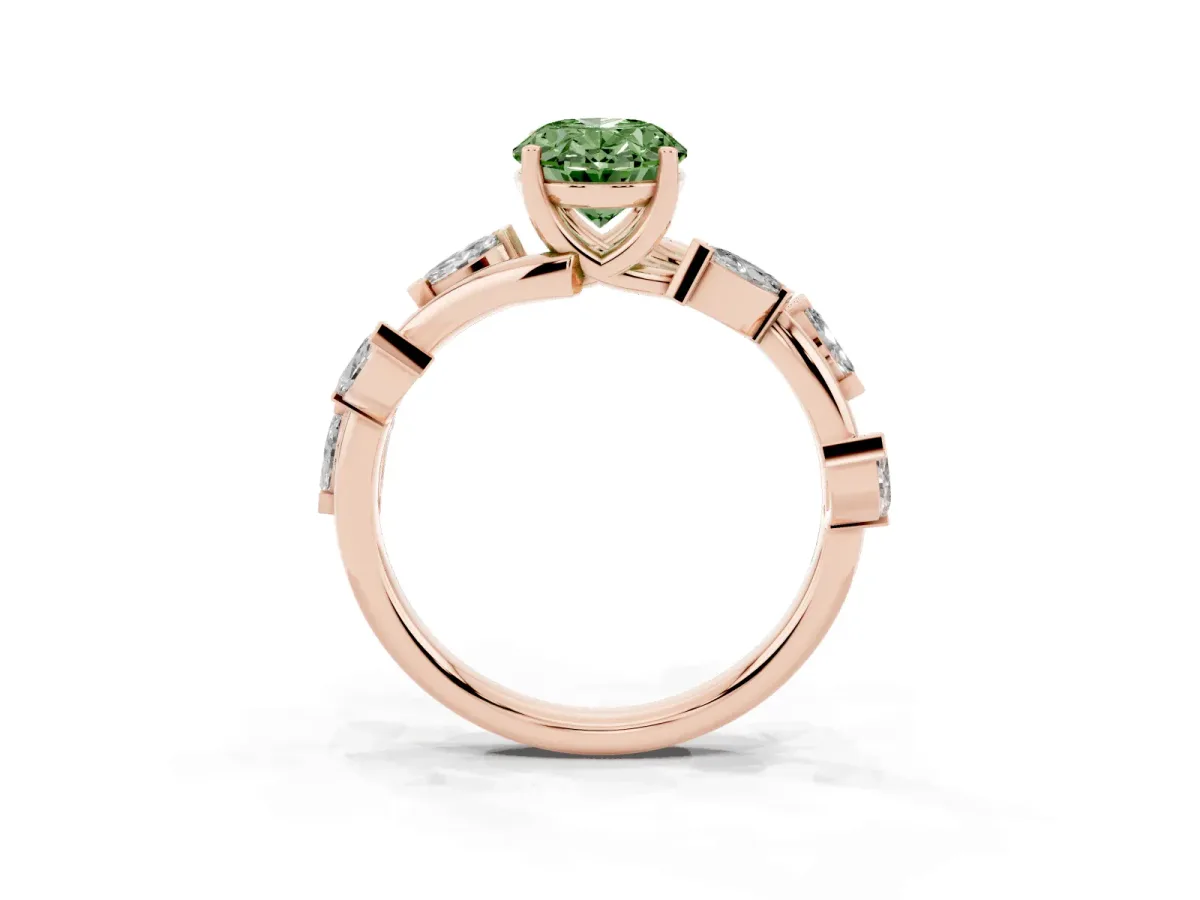Fancy Green Oval Cut Solitaire Twisted Band Marquise Accent Prong Setting Ring Rose gold