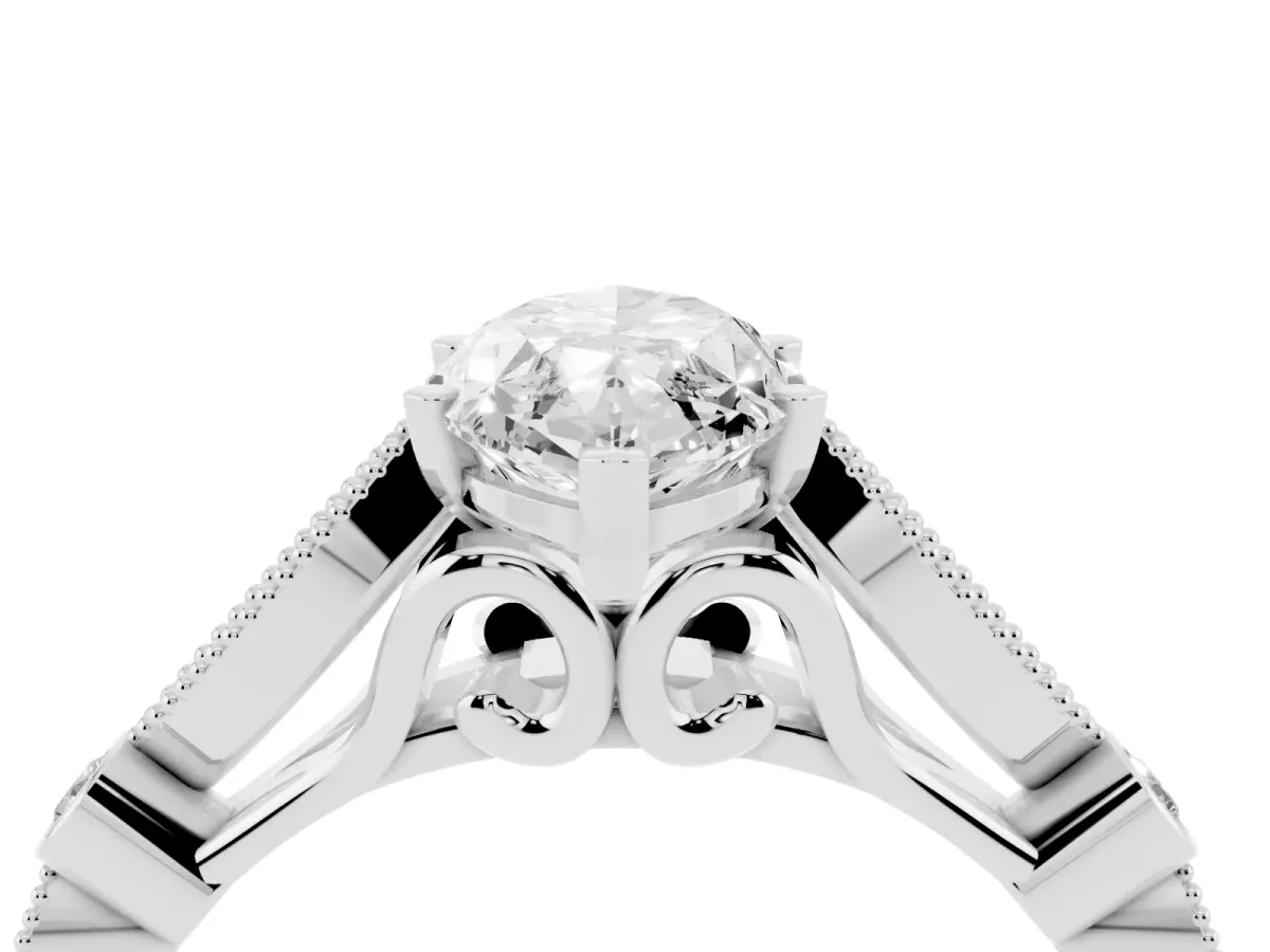 Marquise Cut Cut Diamond with Milgrain Marquise and Bezel Accents on a Solitaire Band with Prong Setting Silver