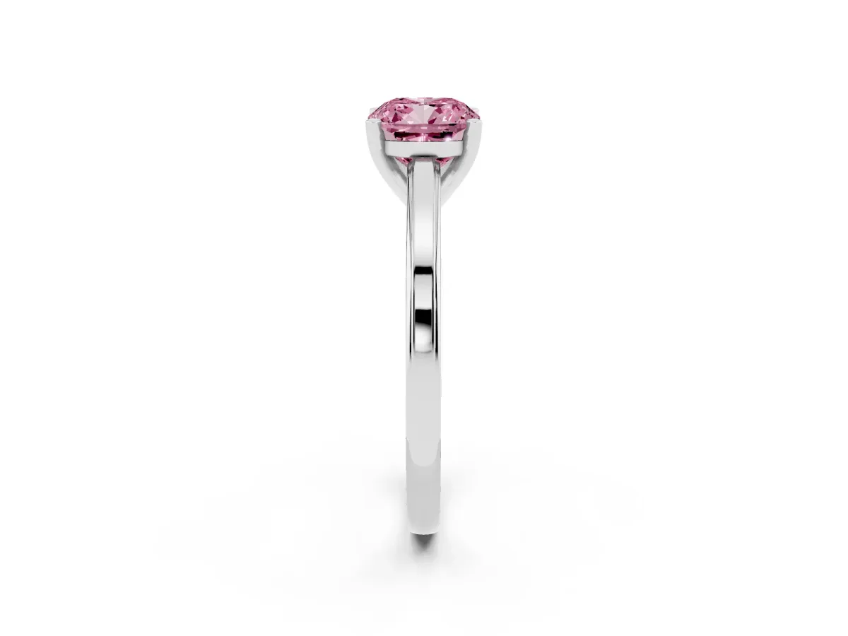 Fancy Pink Cushion Cut Solitaire Diamond Ring with Four-Prong Setting and Classic Band White gold