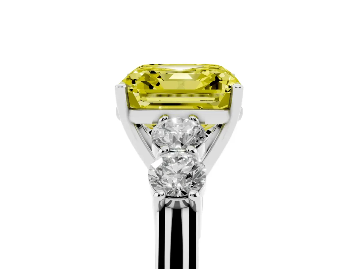 Fancy Yellow Asscher Cut Cut Diamond Five-Stone Prong Set White Gold Ring Platinum