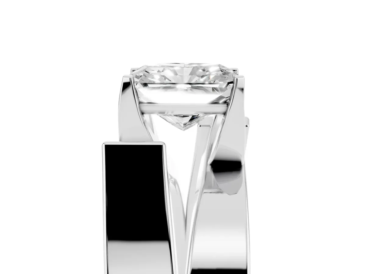 Modern Tension Set Radiant Cut Diamond Solitaire Wide Band Ring Silver
