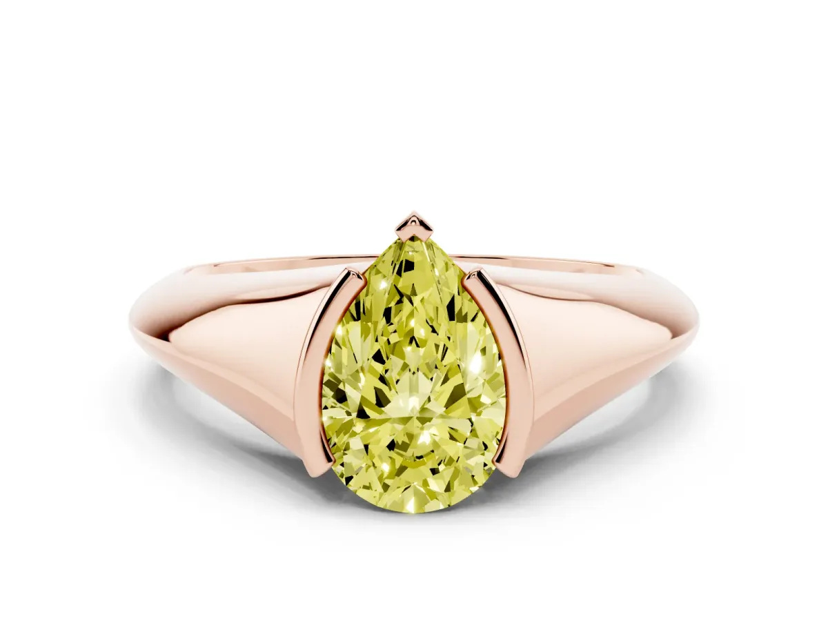 Fancy Yellow Pear Cut Solitaire Tension Set Diamond Ring Rose gold