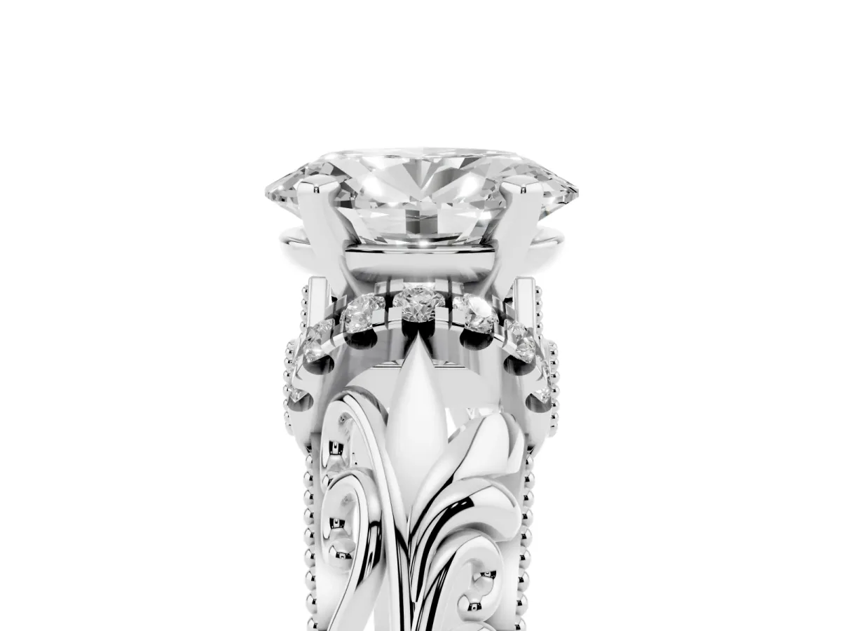 Oval Cut Solitaire Filigree Engagement Ring with Halo and Prong Setting Platinum