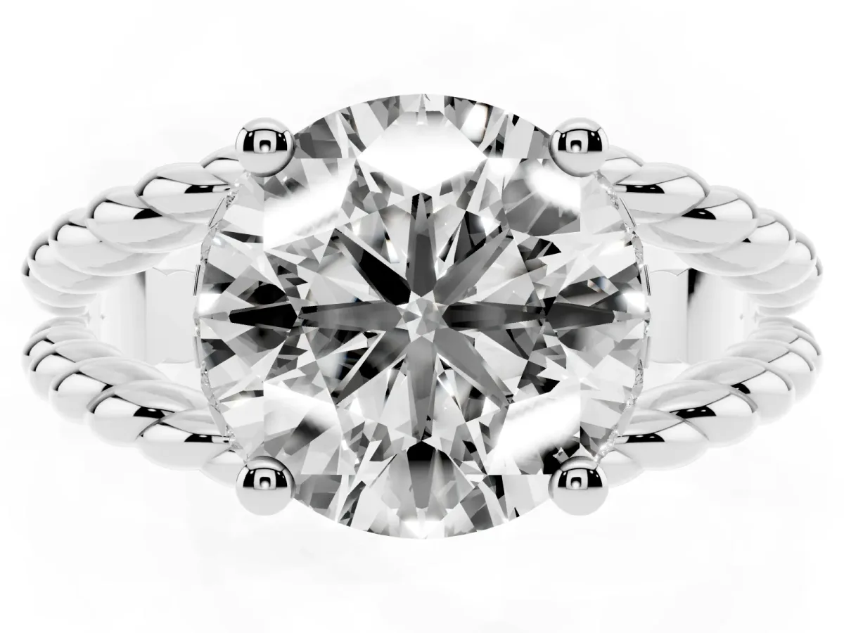 Round Cut Halo Twisted Band Four-Prong Ring Silver