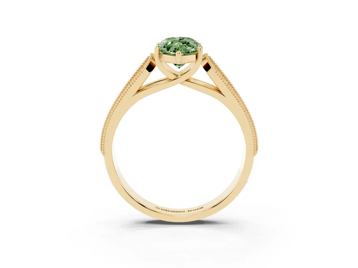 Fancy Green Marquise Cut Cut Pave Split Shank Engagement Ring with Four-Prong Setting Yellow gold