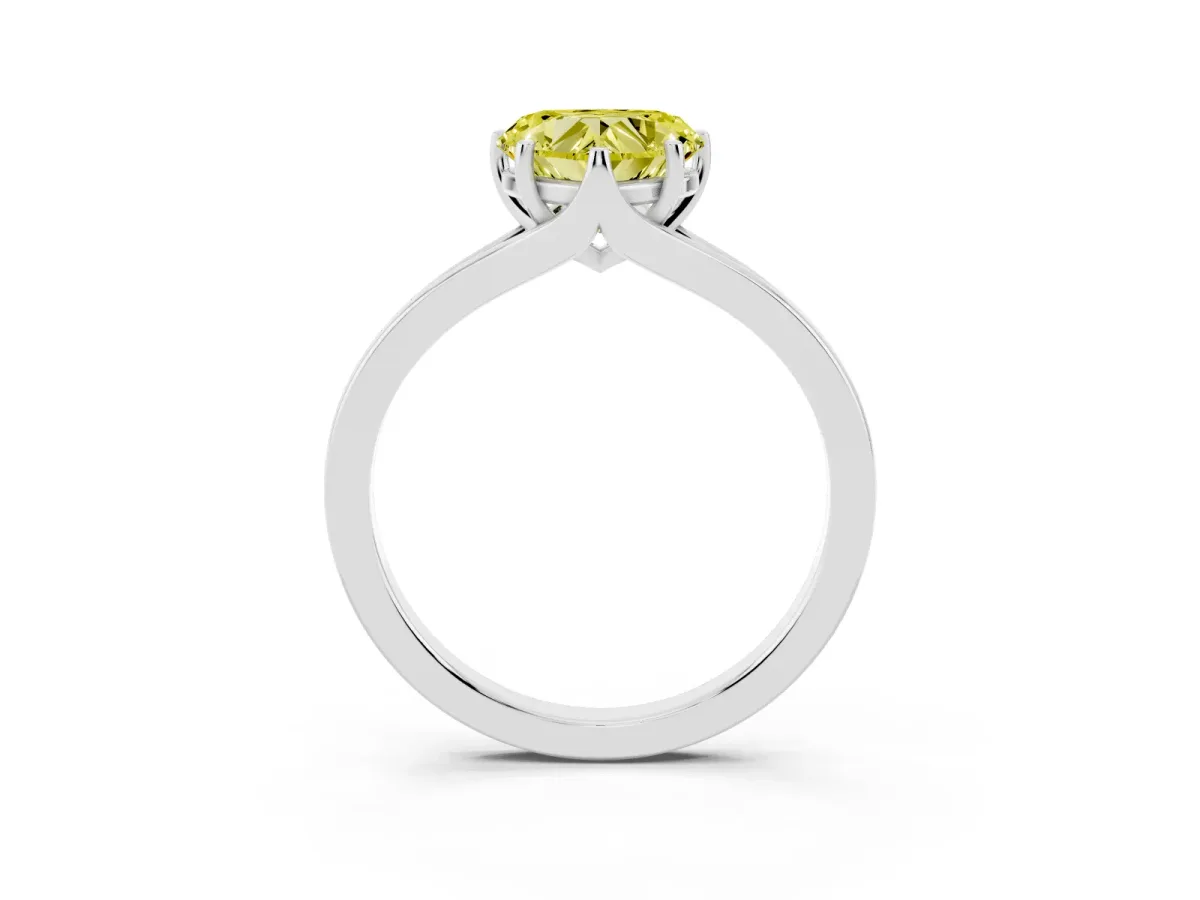 Fancy Yellow Heart Cut Solitaire Diamond Ring with Six-Prong Setting and Tapered Band Silver