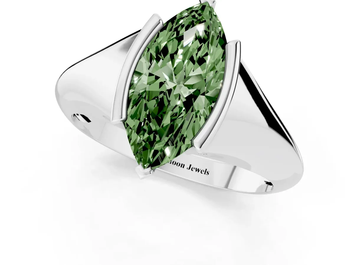 Fancy Green Marquise Cut Solitaire Tension Set Diamond Ring Silver
