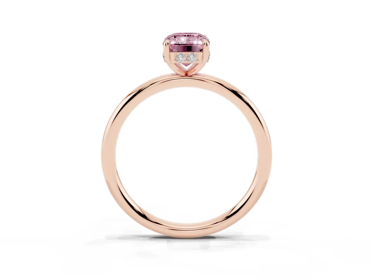 Fancy Pink Emerald Cut Solitaire Diamond Ring with a Classic Band and Four-Prong Setting Rose gold