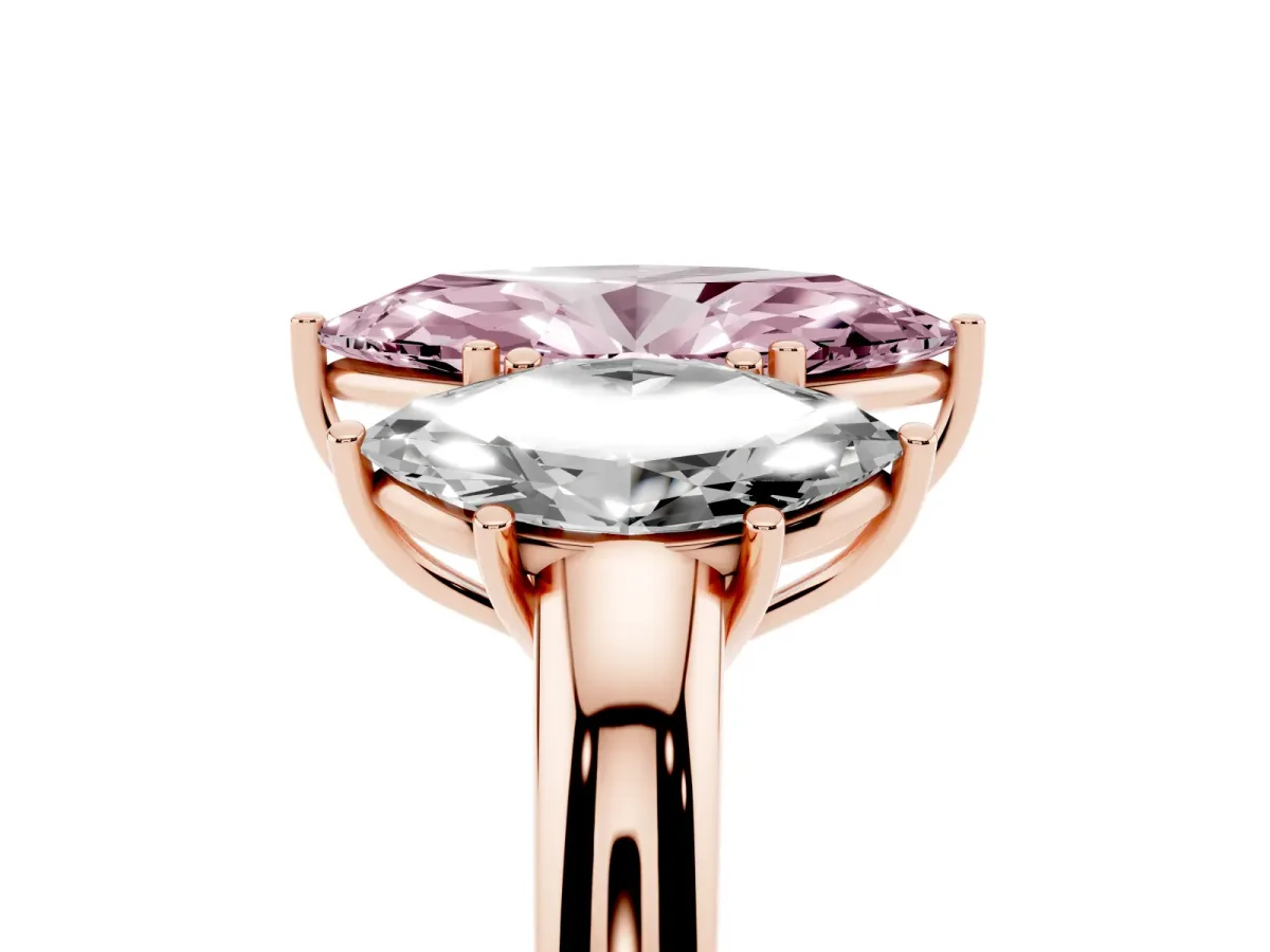 Fancy Pink Marquise Cut Diamond Three-Stone Ring with Four-Prong Setting and Classic Band Rose gold
