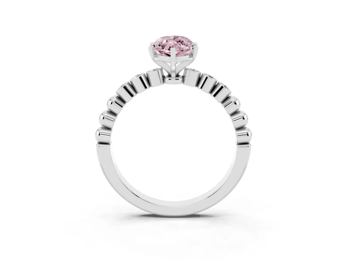 Fancy Pink Marquise Cut Solitaire Bezel Accent Diamond Engagement Ring with Beaded Band and Four-Prong Setting Platinum