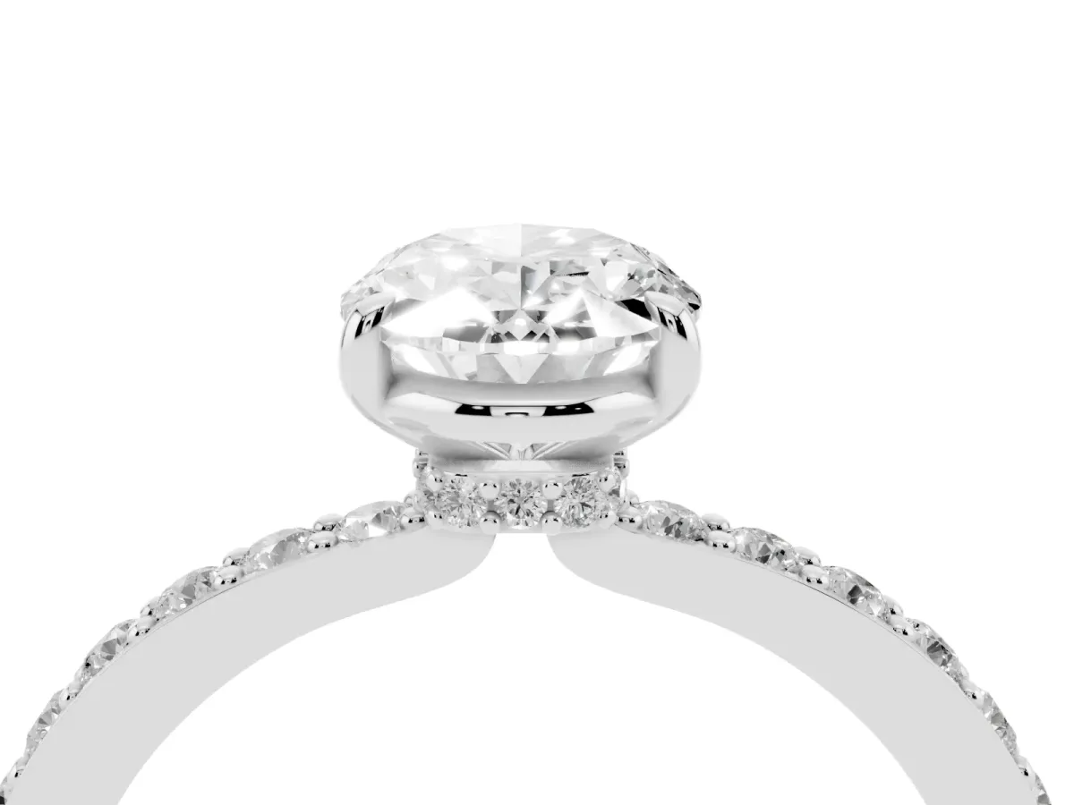 Oval Cut Diamond Pavé Engagement Ring with Round Accents and Prong Setting Silver