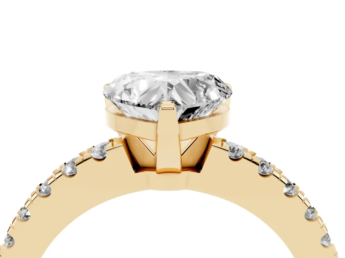 Heart Cut Solitaire Diamond with Pavé Band and Four-Prong Setting Yellow gold