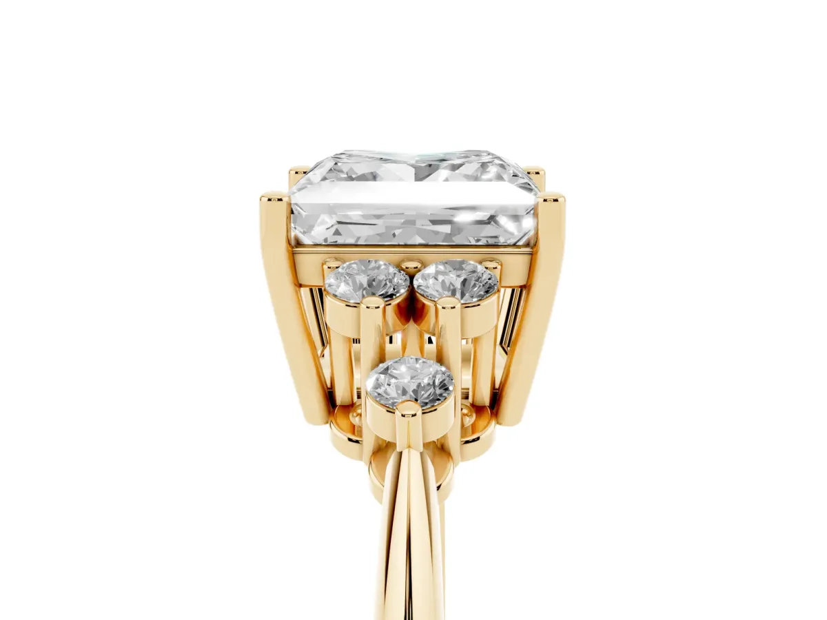 Princess Cut Cut Diamond Cluster Ring with Solitaire Band and Four-Prong Setting Yellow gold
