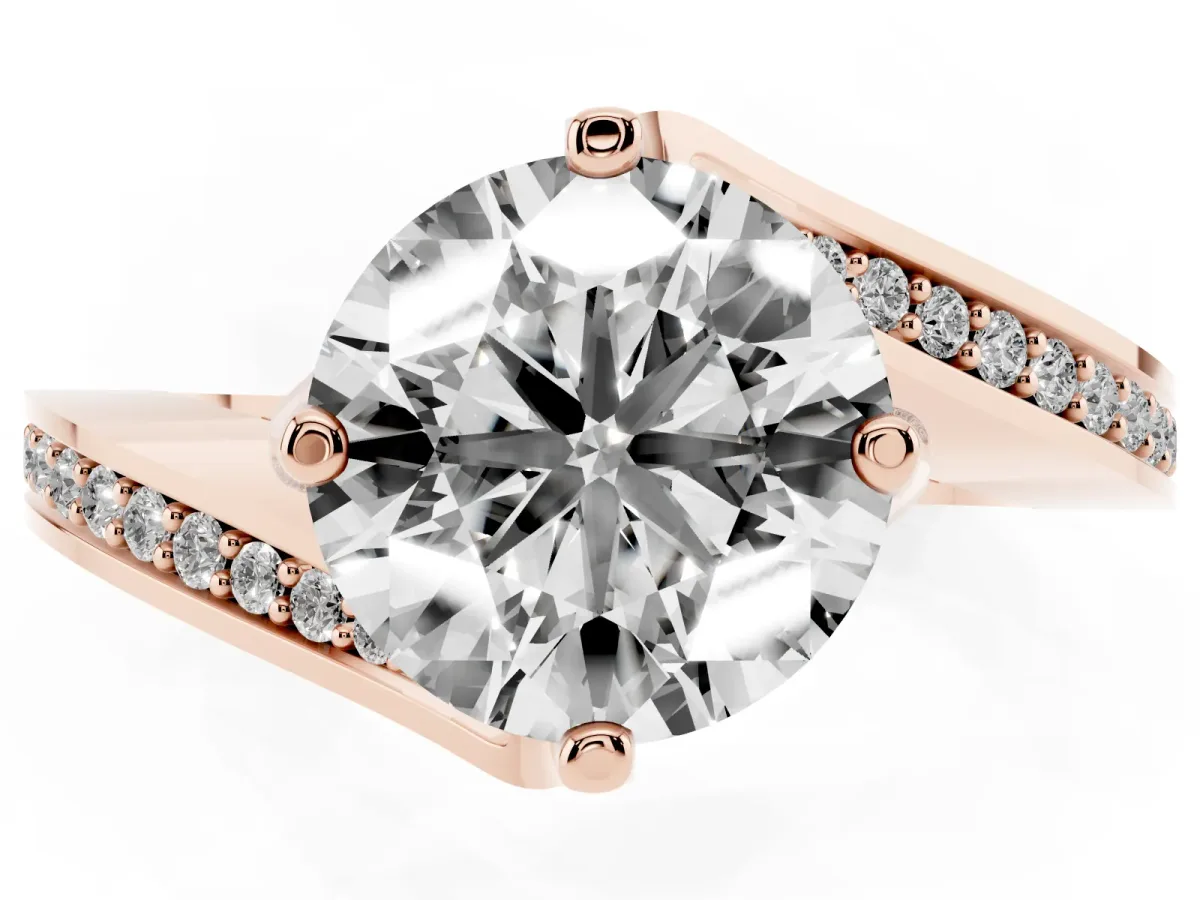 Round Cut Solitaire Diamond Twist Band with Pavé Setting and Four-Prong Setting Rose gold
