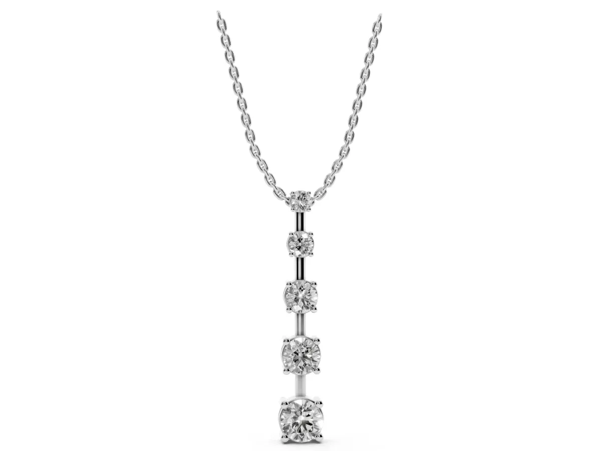 Vertical Bar Pendant with Round Brilliant Diamonds in Prong Setting Silver