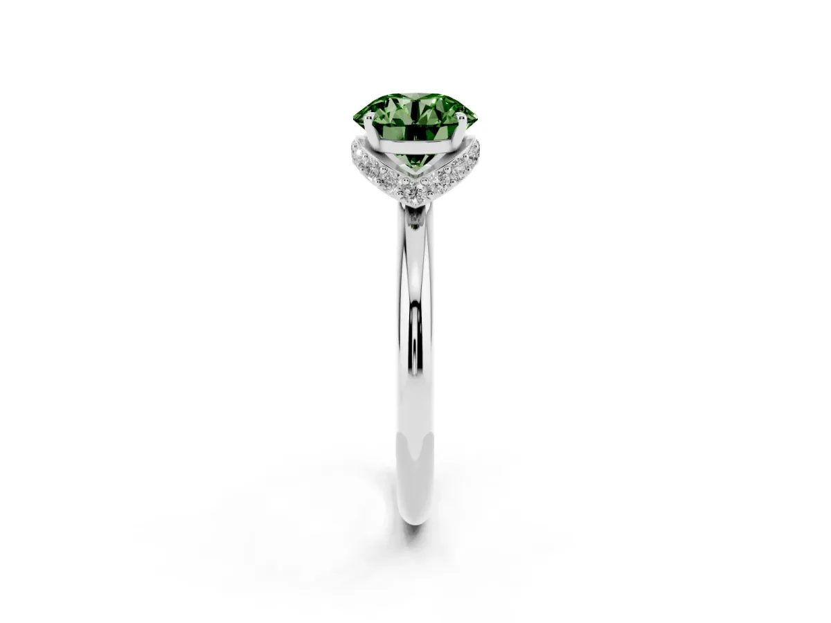 Fancy Green Round Cut Brilliant Solitaire Engagement Ring with Six-Prong Setting and Classic Band Silver