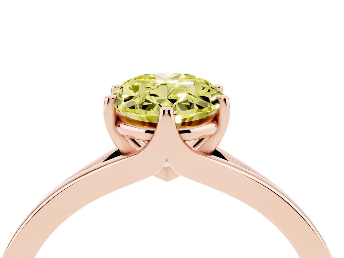 Fancy Yellow Oval Cut Solitaire Diamond Ring with Six-Prong Setting and Tapered Band Rose gold