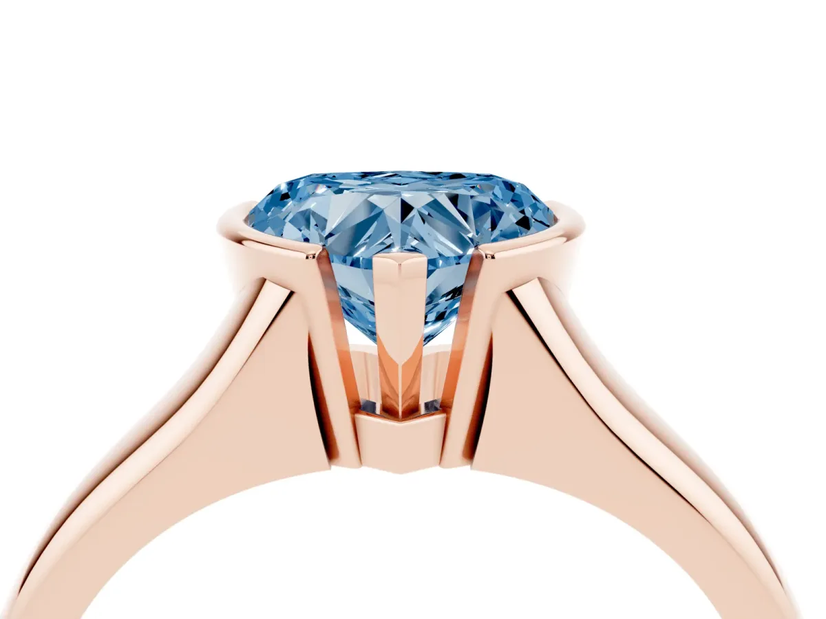 Fancy Blue Heart Cut Solitaire Tension Set Diamond Ring with Split Shank Band Rose gold