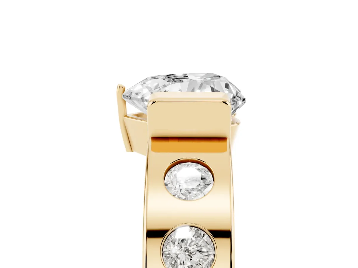 Heart Cut Brilliant Channel-Set Diamond Ring with Bezel Prong Setting Yellow gold