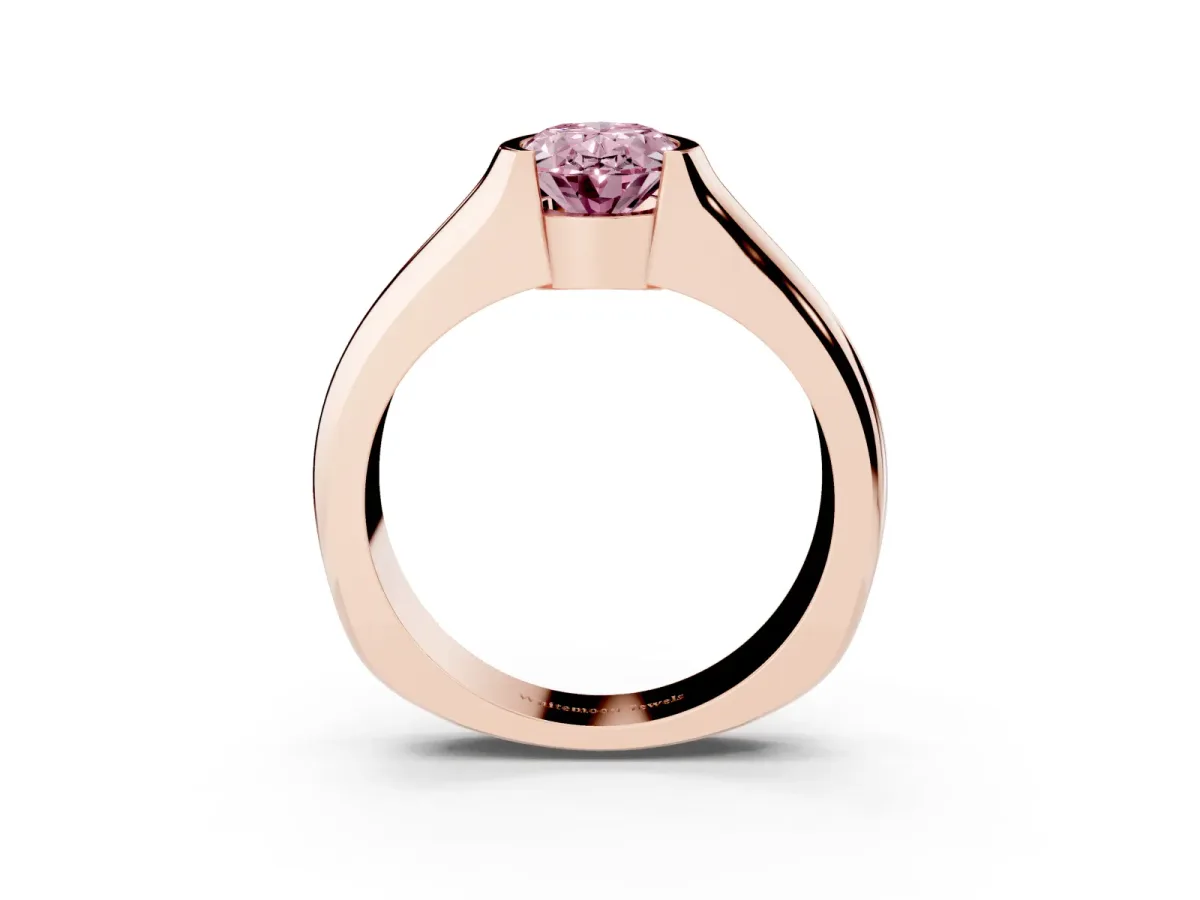Fancy Pink Oval Cut Solitaire Bezel Set Diamond Ring with Wide Band Rose gold