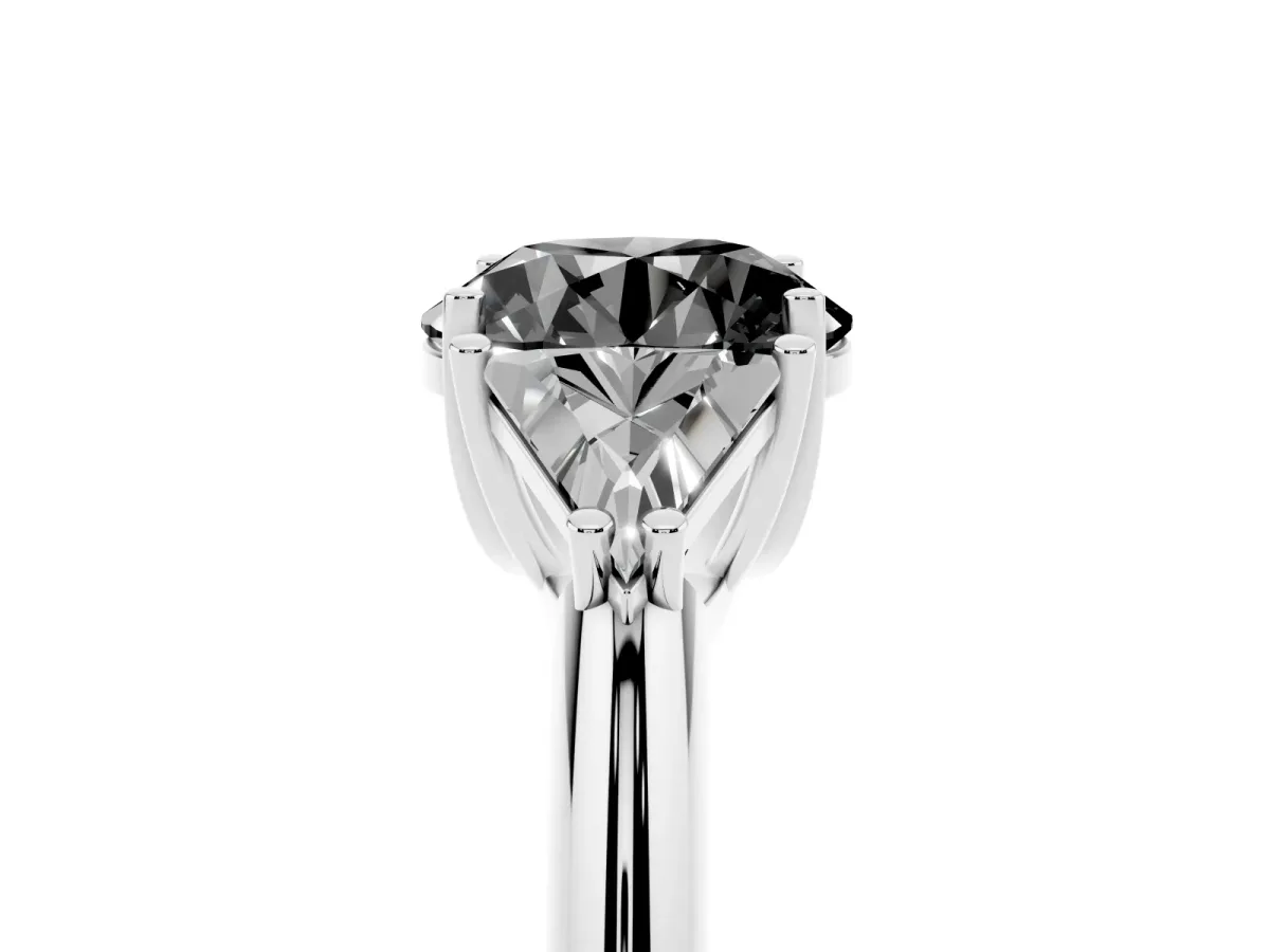 Fancy Black Three-Stone Round Cut Diamond Engagement Ring with Trillion Side Stones and Prong Setting White gold